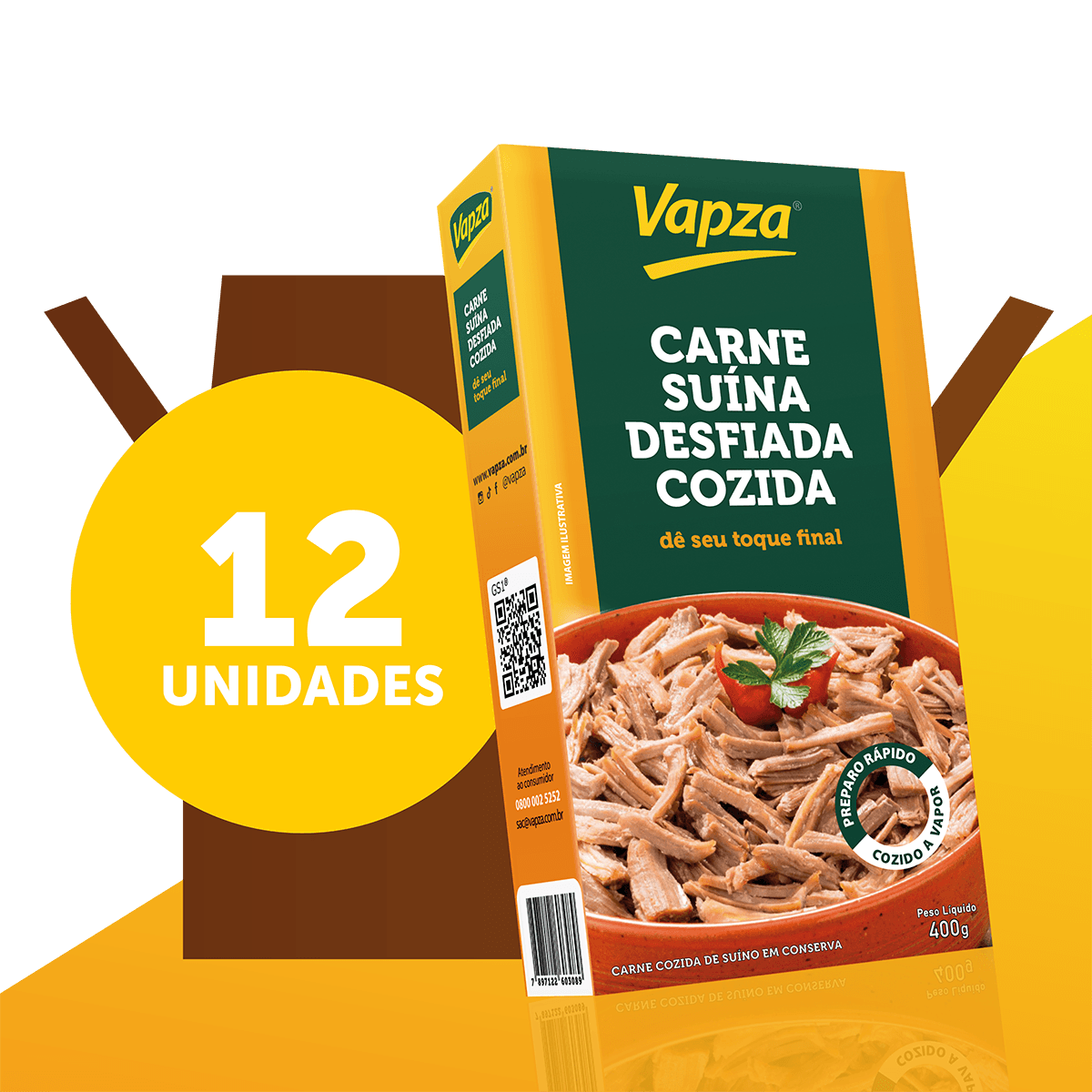 Kit com 12 Carnes Suínas Desfiadas Cozidas 400G Vapza